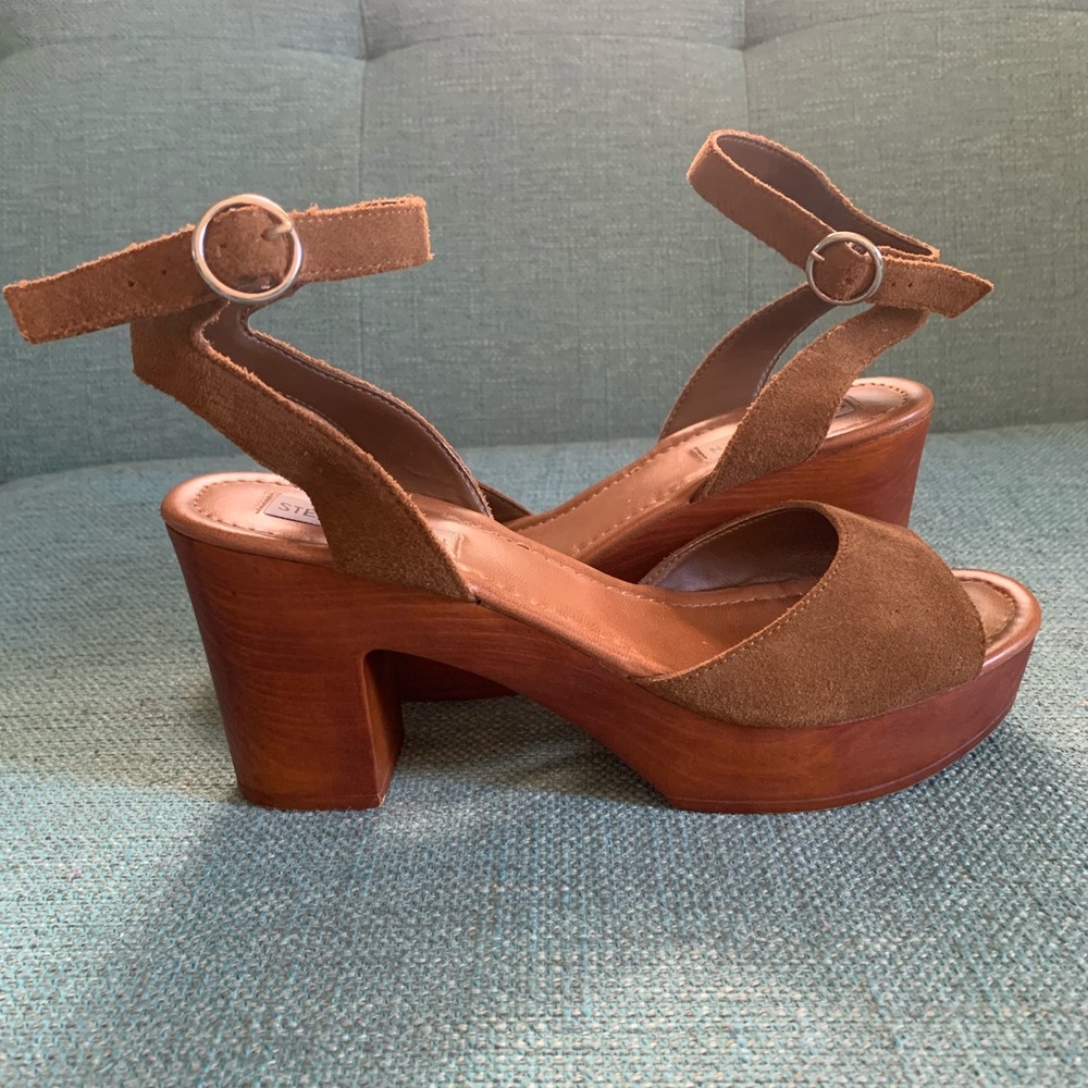 Steve Madden Sandals Heels Platforms Wooden 7.5